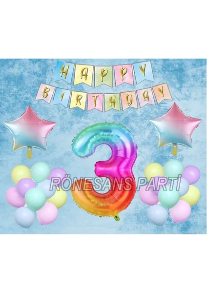 Gökkuşağı Yıldız Folyo Balon Seti 3 Yaş