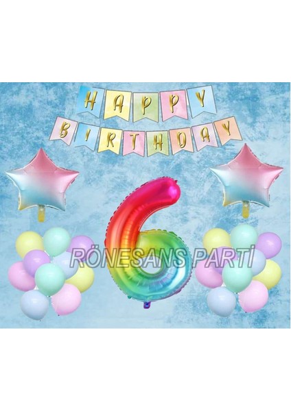 Gökkuşağı Yıldız Folyo Balon Seti 6 Yaş