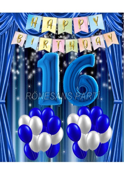 Mavi Renk Yıldız Folyo Balon Seti 16 Yaş