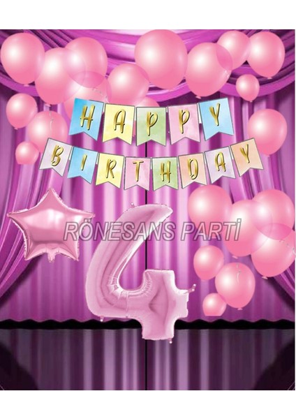 Pembe Renk Yıldız Folyo Balon Seti 4 Yaş
