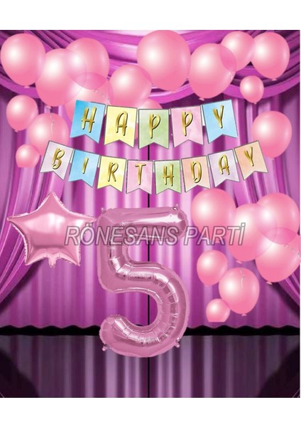 Pembe Renk Yıldız Folyo Balon Seti 5 Yaş