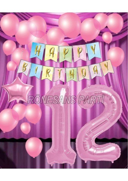 Pembe Renk Yıldız Folyo Balon Seti 12 Yaş
