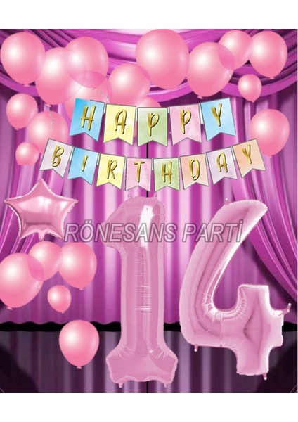 Pembe Renk Yıldız Folyo Balon Seti 14 Yaş