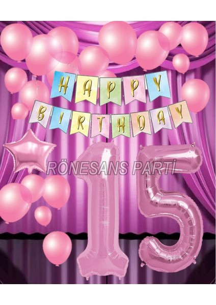 Pembe Renk Yıldız Folyo Balon Seti 15 Yaş
