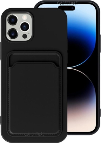 Apple Iphone 14 Pro Uyumlu Kılıf Kamera Korumalı Kartlıklı Cüzdanlı Kırmızı Tuşlu Siyah Silikon Kapak Ofix Kartvizitli Yumuşak