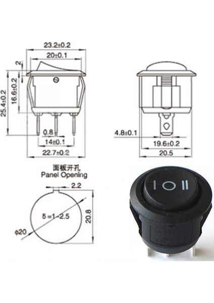 Roba Yuvarlak 3 Pin Anahtar Rocker Switch Mini Buton Siyah 3 Durumlu