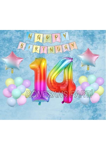 Gökkuşağı Yıldız Folyo Balon Seti 14 Yaş