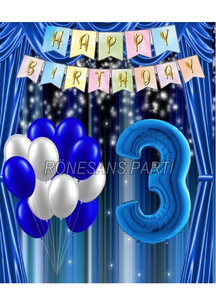 Mavi Renk Yıldız Folyo Balon Seti 3 Yaş