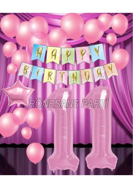 Pembe Renk Yıldız Folyo Balon Seti 11 Yaş