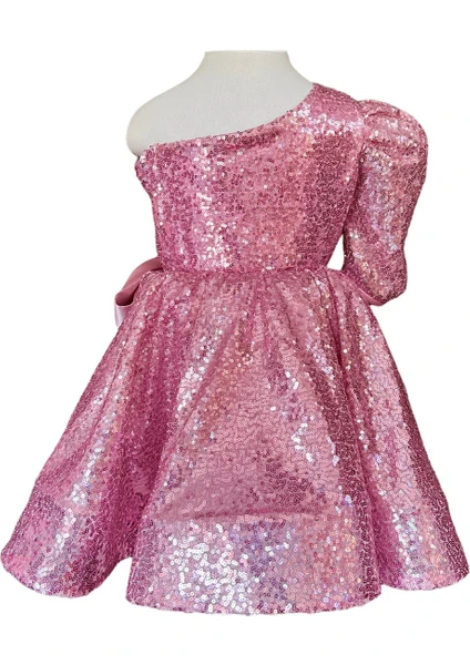 Zühre Balaban Pink Shine Pembe Tek Omuz Kız Çocuk Özel Gün Doğum Günü Abiye Elbise Little Girl Dress