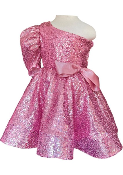 Pink Shine Pembe Tek Omuz Kız Çocuk Özel Gün Doğum Günü Abiye Elbise Little Girl Dress fiyatları