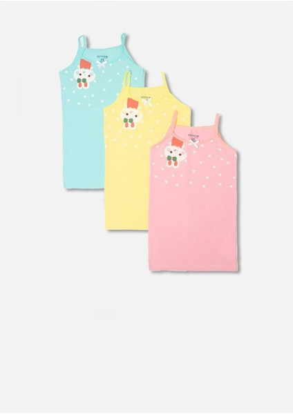 Sevimli Domuzcuk Desen Baskılı Ip Askılı 3'lü Set Kız Çocuk Atlet