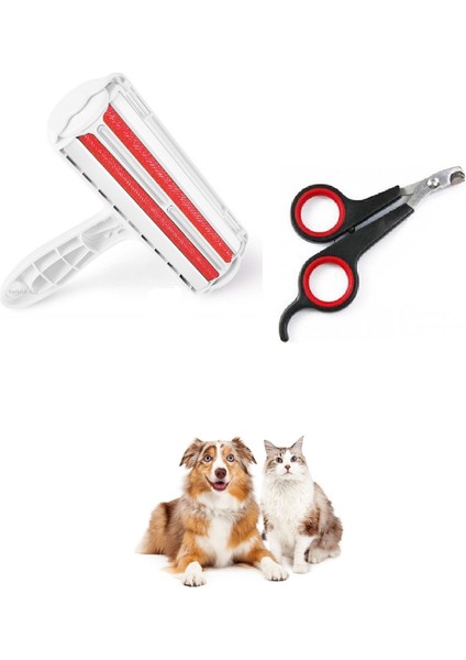 2li Set Hazneli Kedi Köpek Tüy Temizleyici Kıl Toz Toplayıcı Gırgır Ve Evcil Hayvan Tırnak Makası