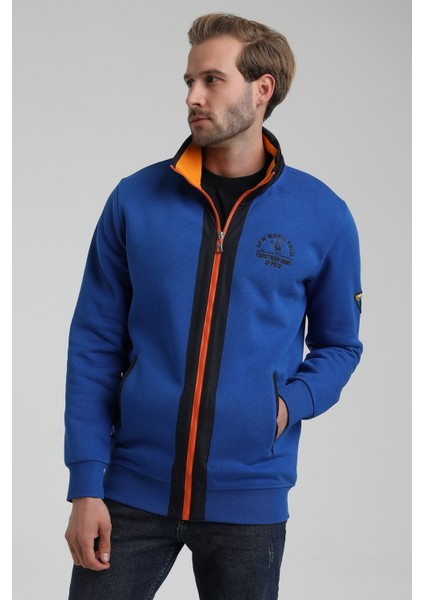 New World Polo Dik Yaka Saks Slim Fit Fermuarlı Sweatshirt 22FWM64038