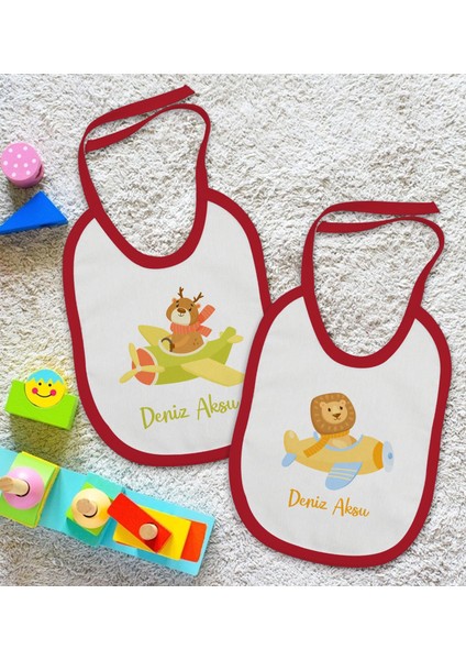 Kids Kişiye Özel Sevimli Pilot Tasarımlı 2’li Kırmızı Mama Önlüğü-2 fiyatları