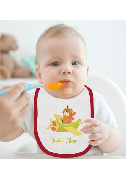 Kids Kişiye Özel Sevimli Pilot Tasarımlı 2’li Kırmızı Mama Önlüğü-2 modelleri