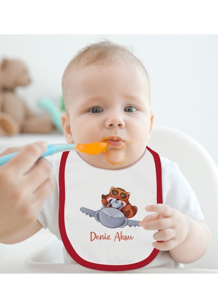 Kids Kişiye Özel Sevimli Pilot Tasarımlı 2’li Kırmızı Mama Önlüğü-1 modelleri