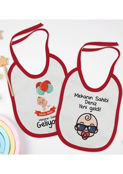 Kids Kişiye Özel Mekanın Sahibi Tasarımlı 2’li Kırmızı Mama Önlüğü-1