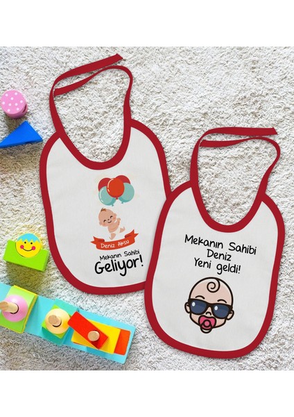 Kids Kişiye Özel Mekanın Sahibi Tasarımlı 2’li Kırmızı Mama Önlüğü-1 fiyatları