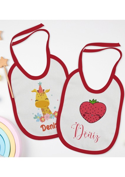 Kids Kişiye Özel Isimli 2’li Kırmızı Mama Önlüğü-13