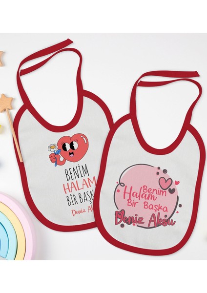 Kids Kişiye Özel Halam Bir Başka Tasarımlı 2’li Kırmızı Mama Önlüğü-1