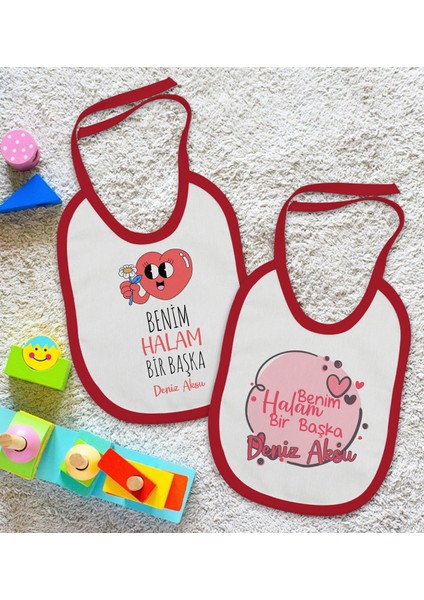 Kids Kişiye Özel Halam Bir Başka Tasarımlı 2’li Kırmızı Mama Önlüğü-1 fiyatları