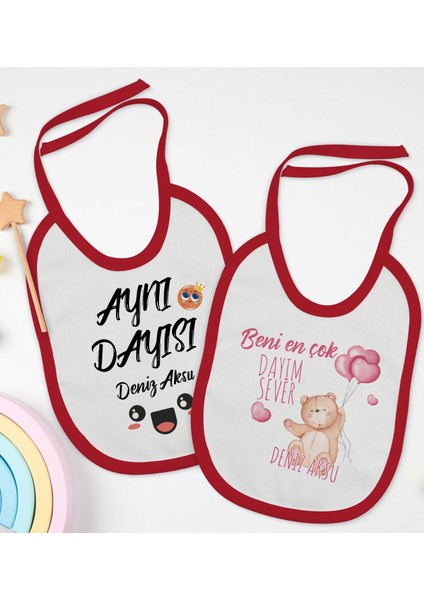 Kids Kişiye Özel Dayı Tasarımlı 2’li Kırmızı Mama Önlüğü-1