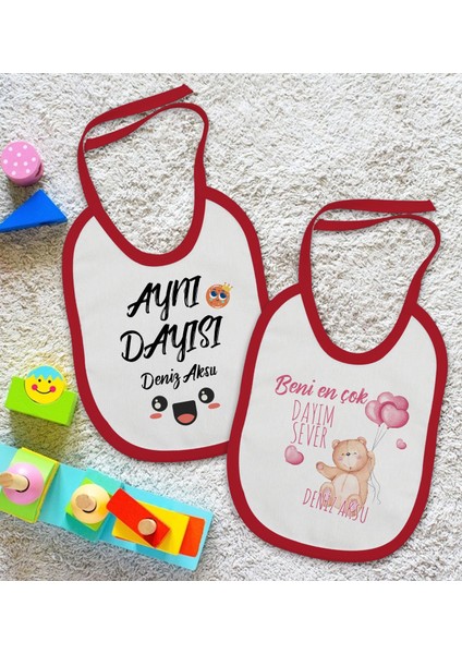 Kids Kişiye Özel Dayı Tasarımlı 2’li Kırmızı Mama Önlüğü-1 fiyatları