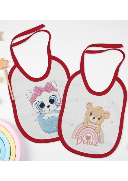 Kids Kişiye Özel Isimli 2’li Kırmızı Mama Önlüğü-2