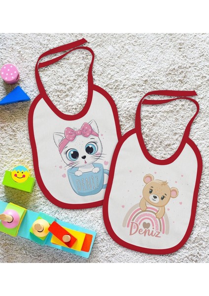 Kids Kişiye Özel Isimli 2’li Kırmızı Mama Önlüğü-2 fiyatları