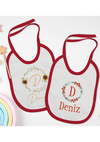 Kids Kişiye Özel Harfli Isimli 2’li Kırmızı Mama Önlüğü-2