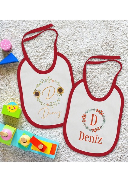 Kids Kişiye Özel Harfli Isimli 2’li Kırmızı Mama Önlüğü-2 fiyatları