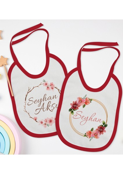 Kids Kişiye Özel Çiçek Tasarımlı 2’li Kırmızı Mama Önlüğü-8