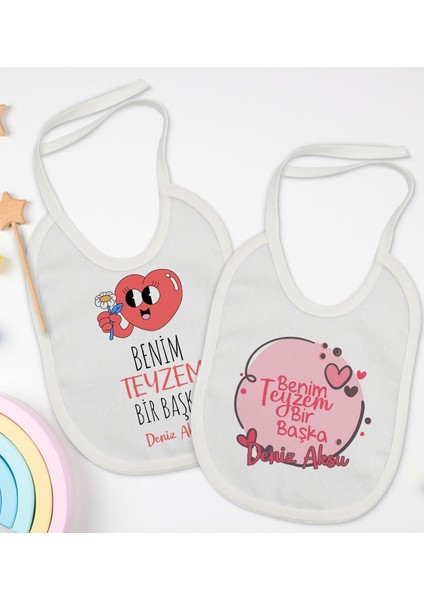 Kids Kişiye Özel Teyzem Bir Başka Tasarımlı 2’li Beyaz Mama Önlüğü-1