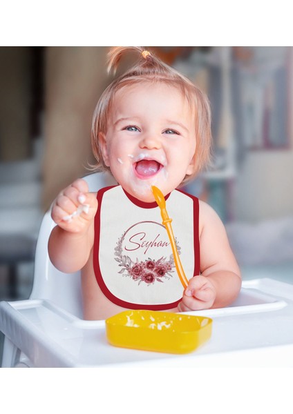 Kids Kişiye Özel Çiçek Tasarımlı 2’li Kırmızı Mama Önlüğü-1 modelleri