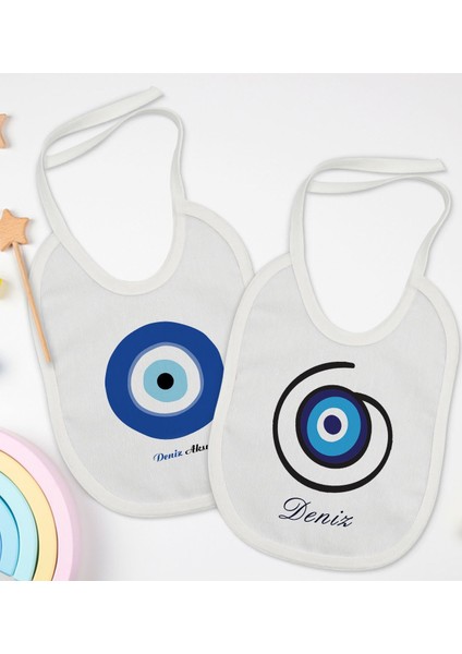 Kids Kişiye Özel Nazar Boncuğu Tasarımlı 2’li Beyaz Mama Önlüğü-1