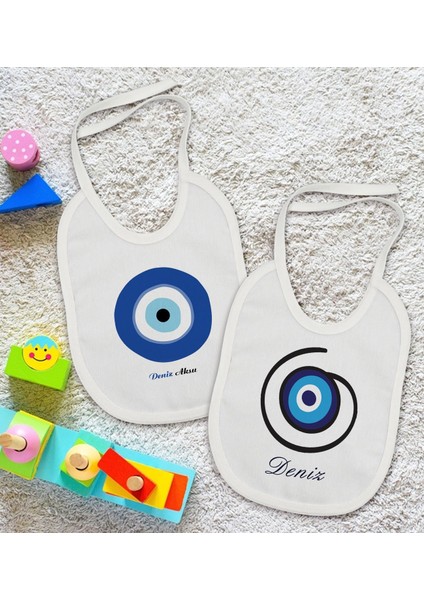 Kids Kişiye Özel Nazar Boncuğu Tasarımlı 2’li Beyaz Mama Önlüğü-1 fiyatları