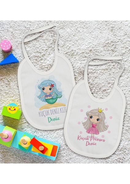 Kids Kişiye Özel Küçük Deniz Kızı ve Prenses Tasarımlı 2’li Beyaz Mama Önlüğü-1 fiyatları