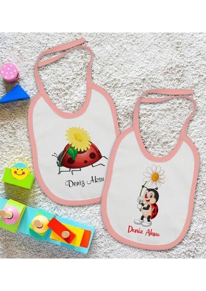 Kids Kişiye Özel Uğur Böceği Tasarımlı 2’li Pembe Mama Önlüğü-2 fiyatları