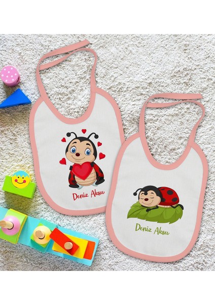 Kids Kişiye Özel Uğur Böceği Tasarımlı 2’li Pembe Mama Önlüğü-1 fiyatları