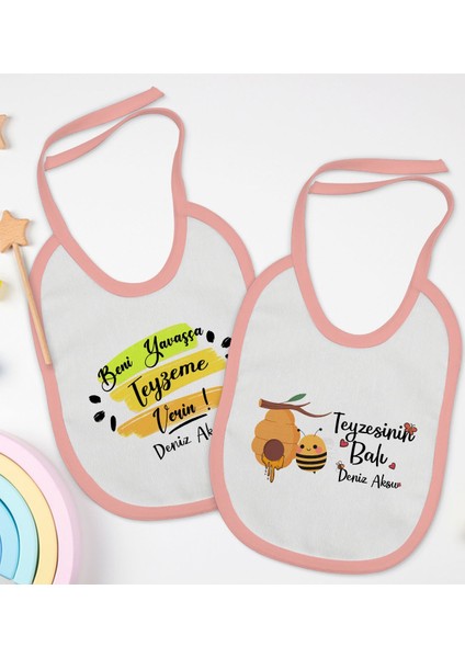 Kids Kişiye Özel Teyze Tasarımlı 2’li Pembe Mama Önlüğü-2