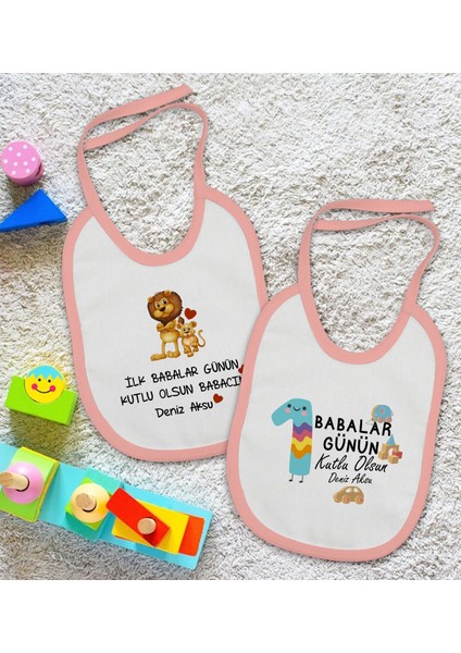 Kids Kişiye Özel Ilk Babalar Günü Tasarımlı 2’li Pembe Mama Önlüğü-1 fiyatları