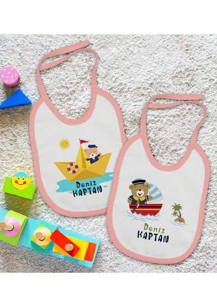Kids Kişiye Özel Sevimli Kaptan Tasarımlı 2’li Pembe Mama Önlüğü-1 fiyatları