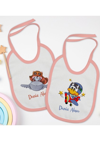 Kids Kişiye Özel Sevimli Pilot Tasarımlı 2’li Pembe Mama Önlüğü-1