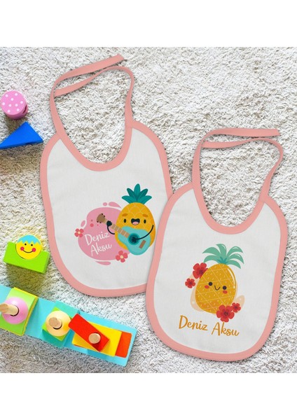 Kids Kişiye Özel Sevimli Ananas Tasarımlı 2’li Pembe Mama Önlüğü-1 fiyatları