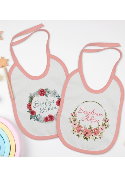 Kids Kişiye Özel Çiçek Tasarımlı 2’li Pembe Mama Önlüğü-6