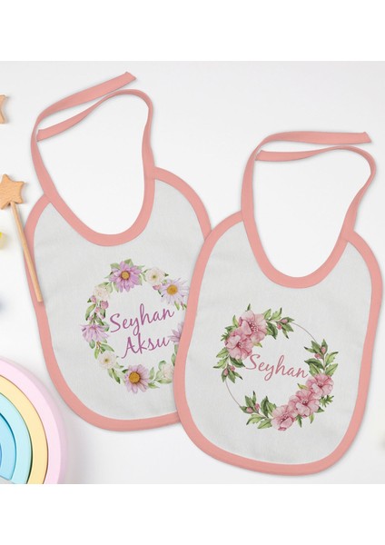 Kids Kişiye Özel Çiçek Tasarımlı 2’li Pembe Mama Önlüğü-4