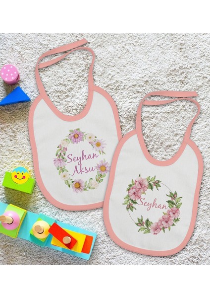 Kids Kişiye Özel Çiçek Tasarımlı 2’li Pembe Mama Önlüğü-4 fiyatları