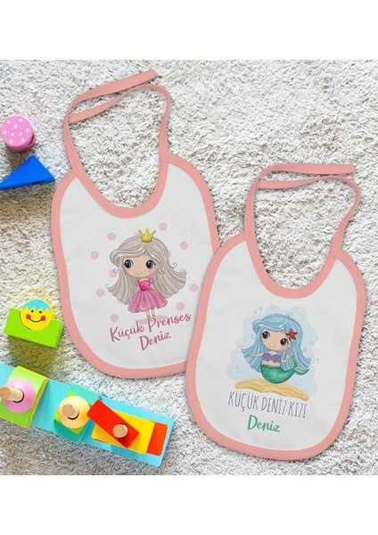 Kids Kişiye Özel Küçük Deniz Kızı ve Prenses Tasarımlı 2’li Pembe Mama Önlüğü-1 fiyatları