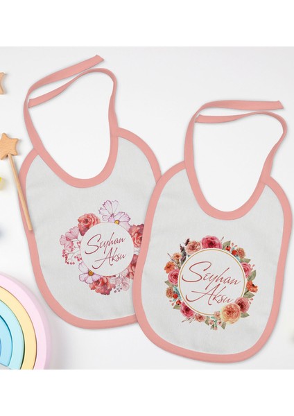 Kids Kişiye Özel Çiçek Tasarımlı 2’li Pembe Mama Önlüğü-2